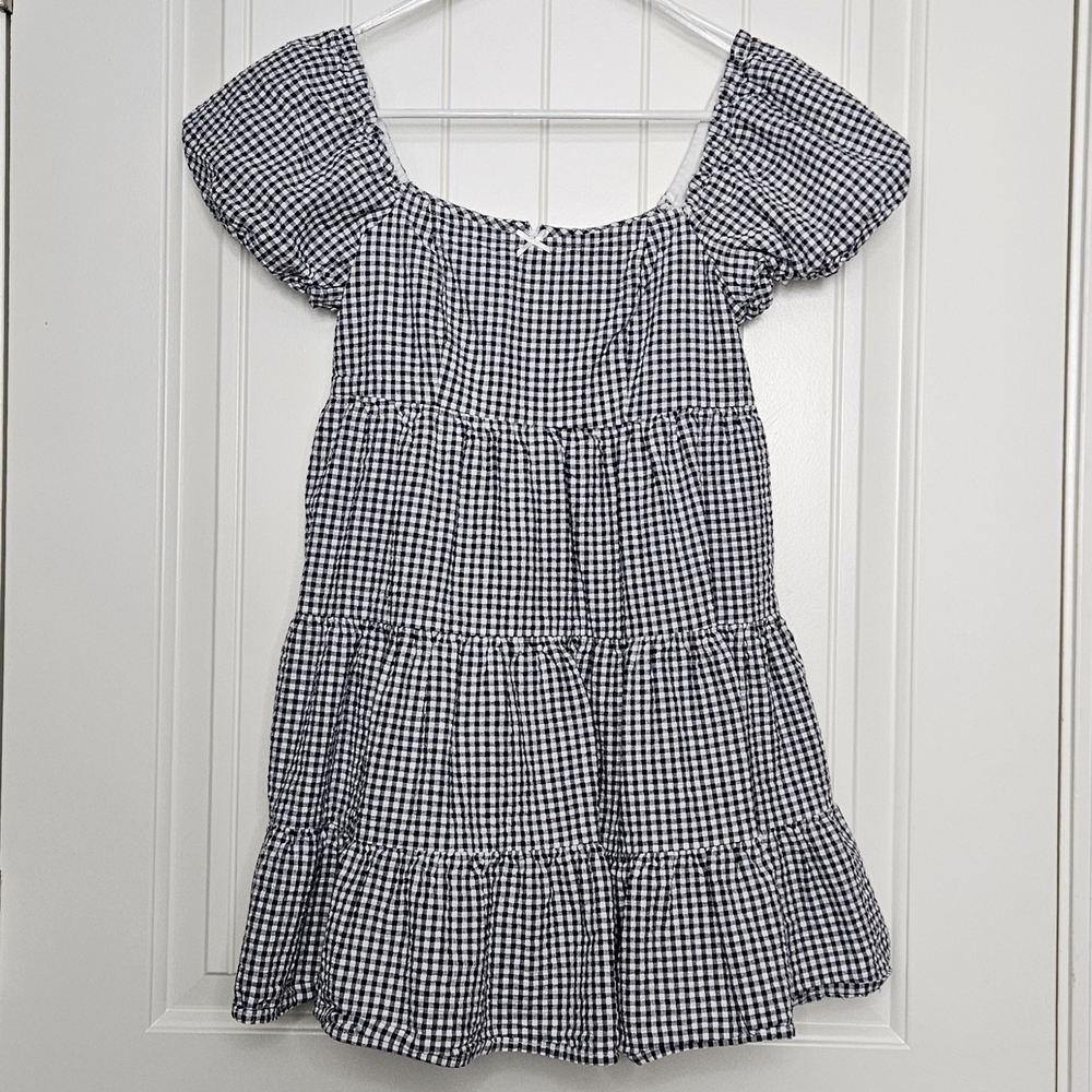 Originality Gingham Puff Sleeve Cotton Dress